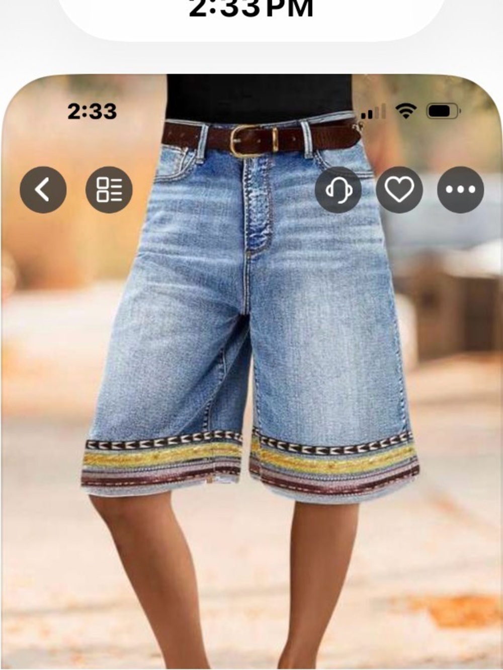Light Blue Denim Embroidered-Hem Bermudas